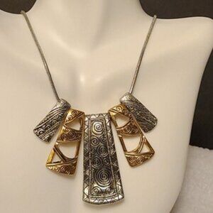 Vintage Gold and Silver Tone Scroll Panels Necklace
